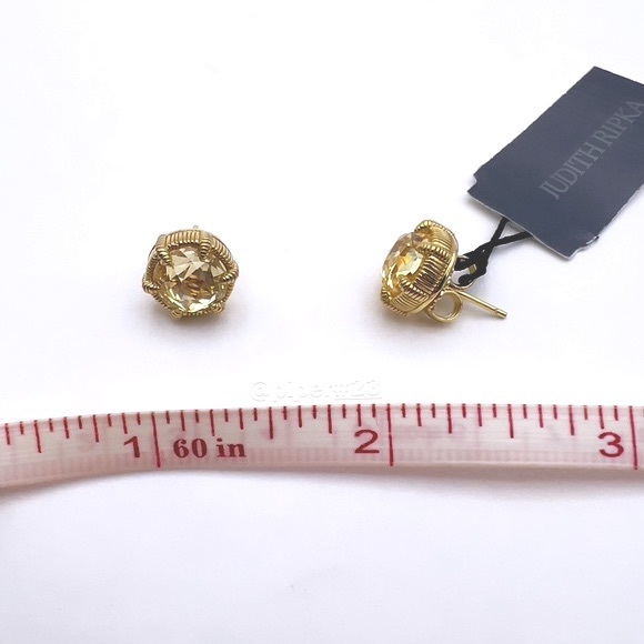 NWT Judith Ripka 14K Gold Clad Canary Crystal Eclipse Stud Earrings - Picture 7 of 11